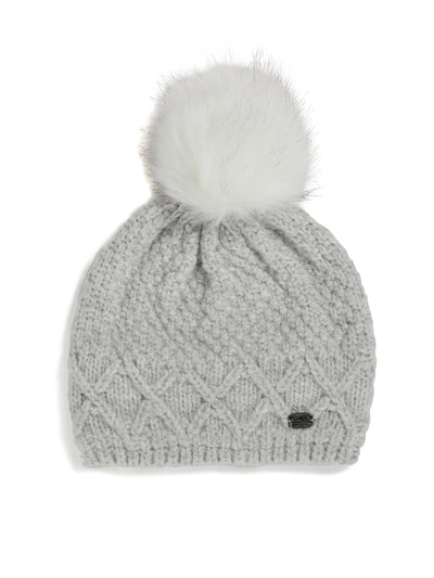 Cold Women's Knit Hat with Faux Fur Pompom