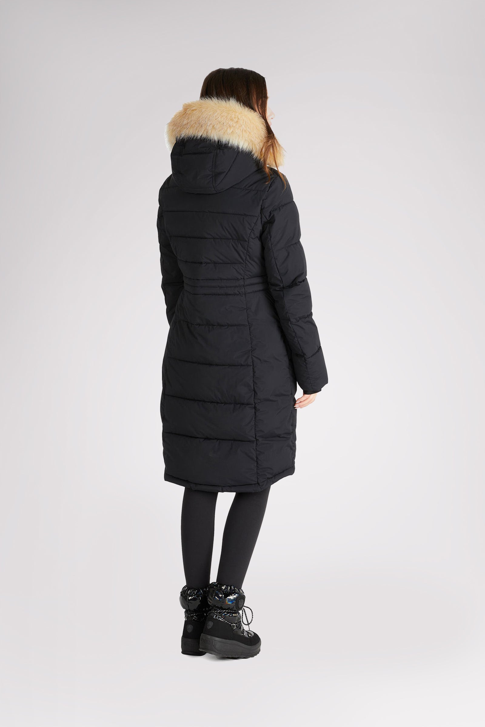 Fur Trim Long Womens Bubble Coat Black Ladies Long Parka Coat