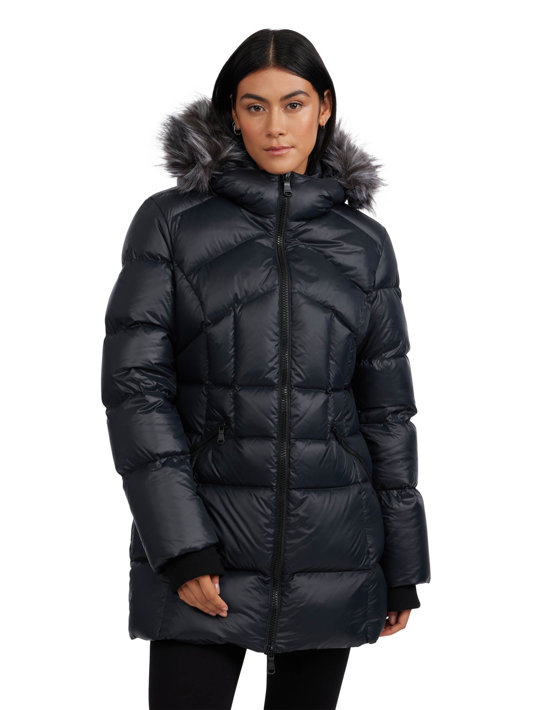 Black puffer coat with fur collar hotsell