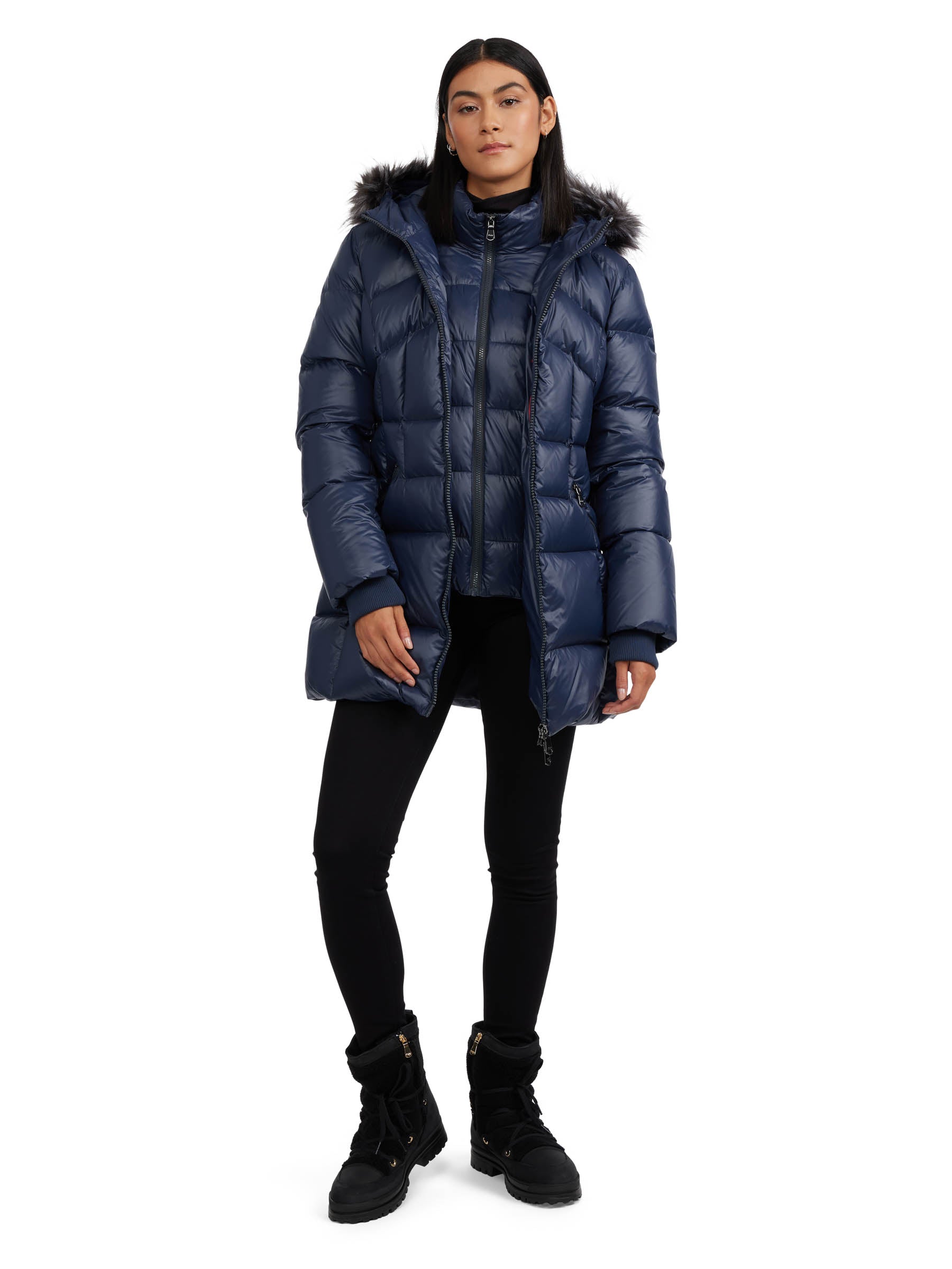 Ares Women's Puffer Jacket w/Faux Fur Trim