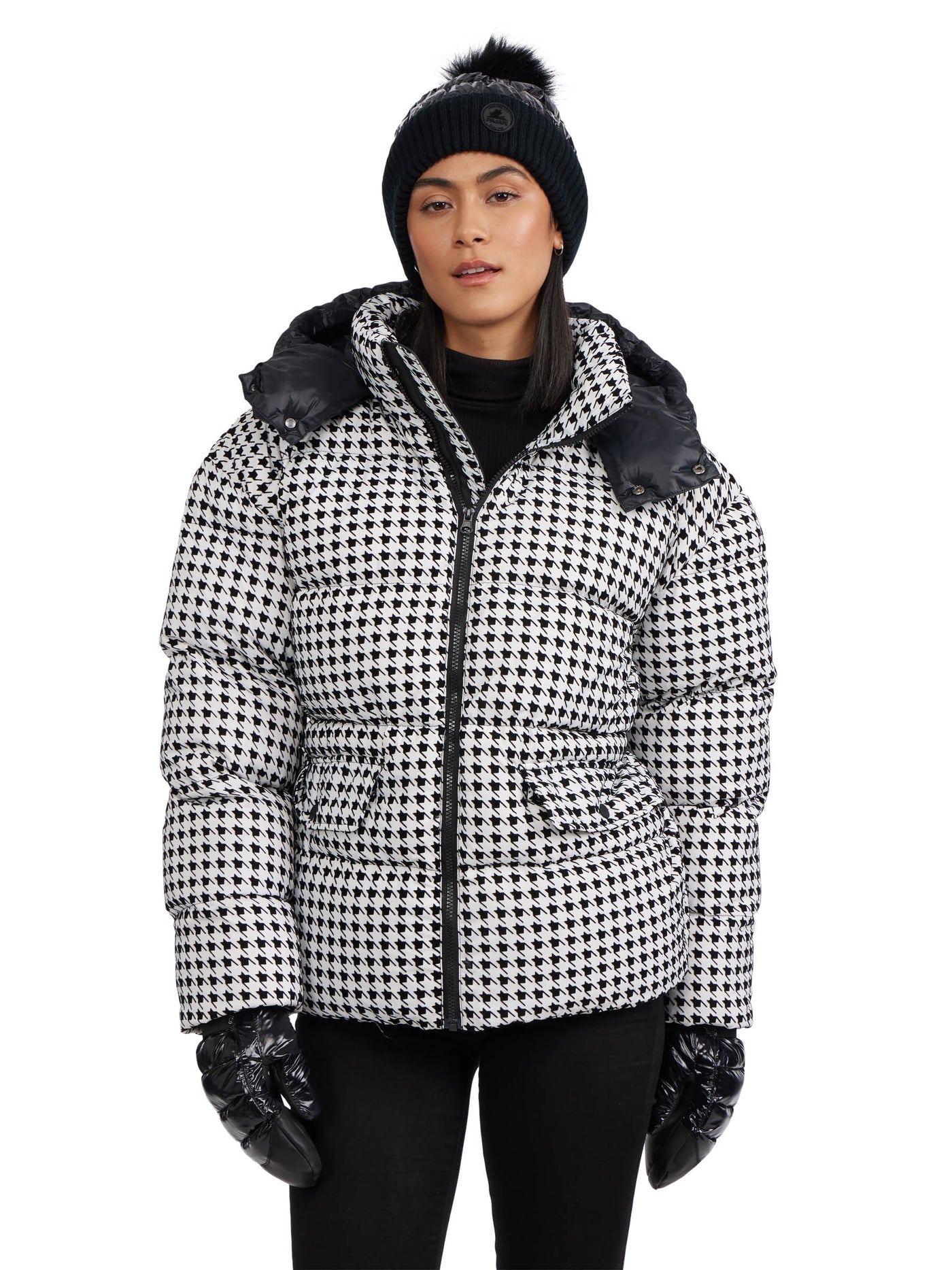 Ascella Women's Boxy Fit Houndstooth Short Puffer Jacket | Pajar