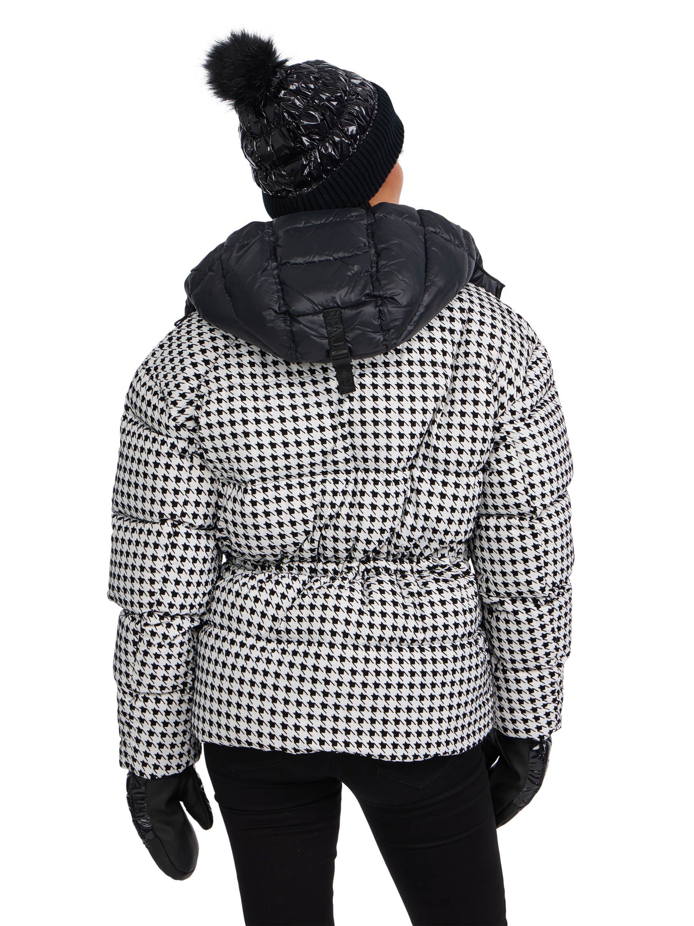 Ascella Women's Boxy Fit Houndstooth Short Puffer Jacket | Pajar 